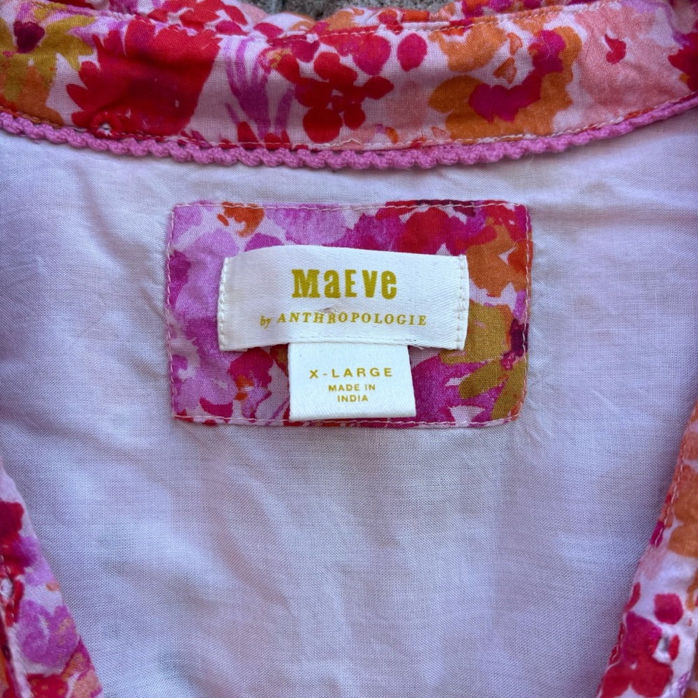 Anthropologie Maeve Tie Front Longline Floral Eyelet Blouse - Picture 6 of 13